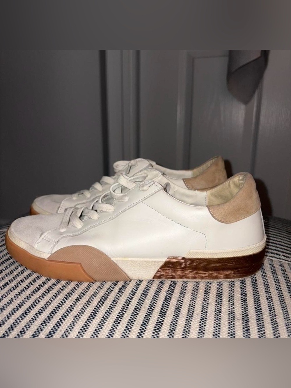 Dolce Vita White Leather Sneakers with Tan Accents